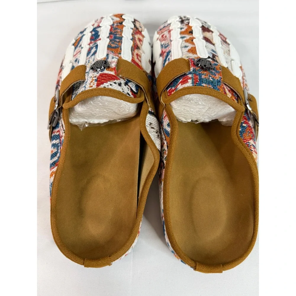 Skeleton Hand Tapestry Mules Clogs Multi-Color Woven Buckle Slip-On Shoes EU 43